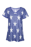 Short Sleeve Star Print Crew Neck Summer T-Shirt Navy Blue