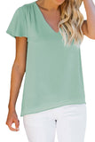 Casual Summer Short Sleeve Plain V Neck T-Shirt Light Green