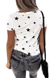 Summer V Neck Short Sleeve Stars Print T-Shirt White