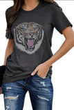 Tiger Print Crew Neck Short Sleeve Casual T-Shirt For Women