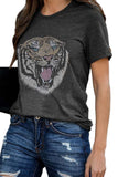 Tiger Print Crew Neck Short Sleeve Casual T-Shirt For Women