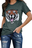 Women's Casual Tiger Print Short Sleeve T Shirt Green