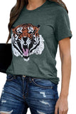 Women's Casual Tiger Print Short Sleeve T Shirt Green