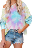 Thread Tie Dye Dolman Long Sleeve Boat Neck T-Shirt Blue