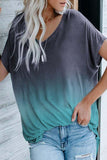 V Neck Ombre Color Block Casual Summer Shirt Green