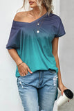 V Neck Ombre Color Block Casual Summer Shirt Green