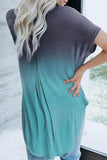 V Neck Ombre Color Block Casual Summer Shirt Green