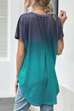 V Neck Ombre Color Block Casual Summer Shirt Green