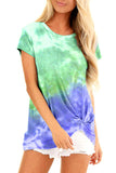 Women's Casual Summer Twist Hem Tie Dye T-Shirt Green