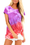 Casual Twist Front Crew Neck Tie Dye Short Sleeve T-Shirt For Women