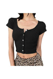 Women's Summer Short Sleeve Button Up Fitted Crop Top