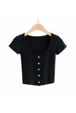 Women's Summer Short Sleeve Button Up Fitted Crop Top