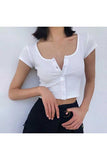 Women's Short Sleeve Button Down Crop Top Slim Fit Shirt