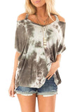 Cold Shoulder Half Sleeve Tie Dye T-Shirt Light Grey