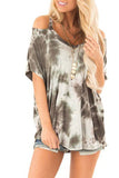 Cold Shoulder Half Sleeve Tie Dye T-Shirt Light Grey