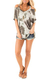 Cold Shoulder Half Sleeve Tie Dye T-Shirt Light Grey