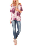 Casual Cold Shoulder Tie Dye T-Shirt Purple