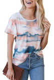 Crew Neck Ruffle Sleeve Tie Dye T-Shirt Multicolour