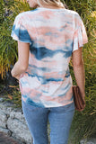 Crew Neck Ruffle Sleeve Tie Dye T-Shirt Multicolour