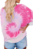 V Neck Tie Dye 3/4 Sleeve Button T-Shirt