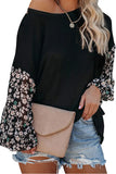 Lantern Sleeve Knit Floral Print T-Shirt