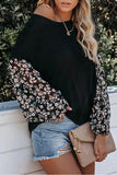 Lantern Sleeve Knit Floral Print T-Shirt