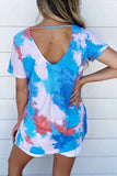 Women's V Neck Short Sleeve Tie Dye T-Shirt Blue