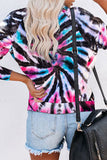 Casual Tie Dye Long Sleeve One Shoulder T-Shirt Navy Blue