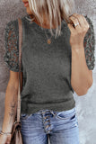 Women's Solid Color Knitted Top Lace Sleeve Knit Pullover