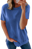 Round Neck Short Sleeve Solid Color Tee