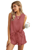 Crew Neck Tank and Drawstring Ruffled Shorts Lounge Set