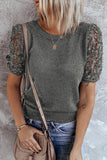 Women's Solid Color Knitted Top Lace Sleeve Knit Pullover