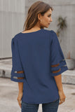 Women's Solid Loose Fit Blouse Flare Sleeve V Neck Chiffon Shirt