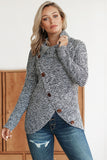 Slate Blue Buttoned Wrap Turtleneck Sweater