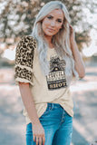 Womenn's Crew Neck Graphic Blouse Ruffled Leopard Sleeve Patchwork Top