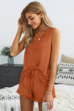 Crew Neck Tank and Drawstring Ruffled Shorts Lounge Set