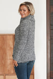 Slate Blue Buttoned Wrap Turtleneck Sweater