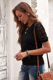 Women's Solid Color Knitted Top Lace Sleeve Knit Pullover