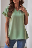 Women's V Neck Ruffle Short Sleeve Blouse V Neck Solid T Shirt