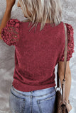 Women's Solid Color Knitted Top Lace Sleeve Knit Pullover