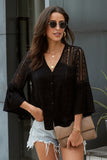 Women's Bell Sleeves V Neck Solid Shirt Bottom Down Crochet Blouse