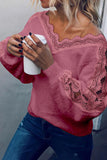 Lace Splicing V Neck Pullover Sweater