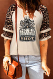 Womenn's Crew Neck Graphic Blouse Ruffled Leopard Sleeve Patchwork Top