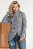 Slate Blue Buttoned Wrap Turtleneck Sweater