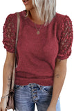 Women's Solid Color Knitted Top Lace Sleeve Knit Pullover